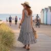 Bohemian Gestreept Maxijurkje voor Dames met Ruches V-hals Mouwloos Losse Pasvorm voor Vakantie Reizen