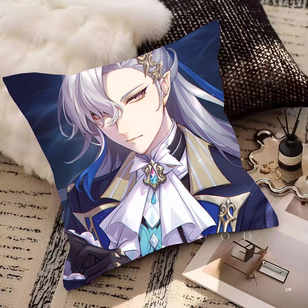 Game Genshin Impact Neuvillette Pillow Case Square Pillow Bedroom Sofa Leisure Comfort Cushion Car Living Room Home Decoration