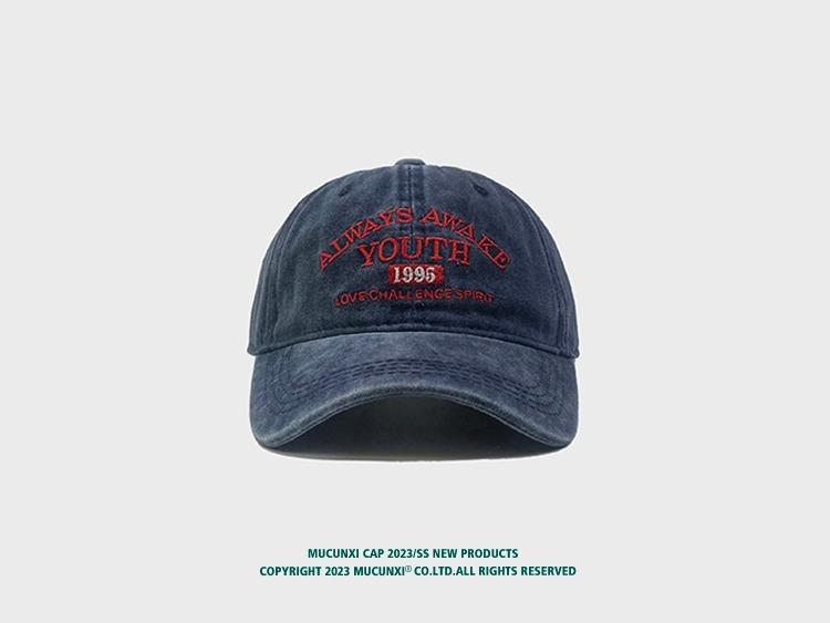 Denim retro washed large letter baseball cap letter couple soft top distressed sun protection peaked cap for men