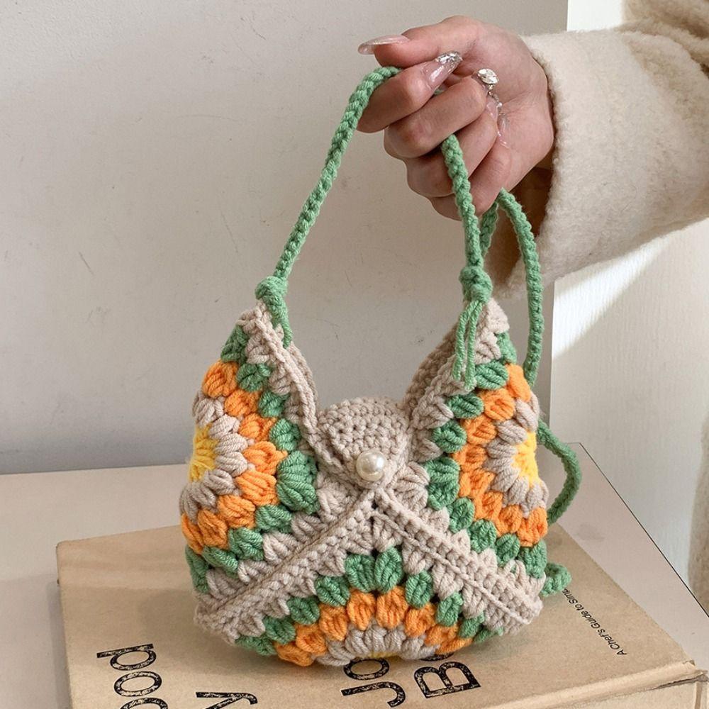 Shoulder Bag Crochet Flower Knitted Bag Bohemian Hollowed Out Weave Bag Storage Bag Large Capacity Crochet Crossbody Bag Travel