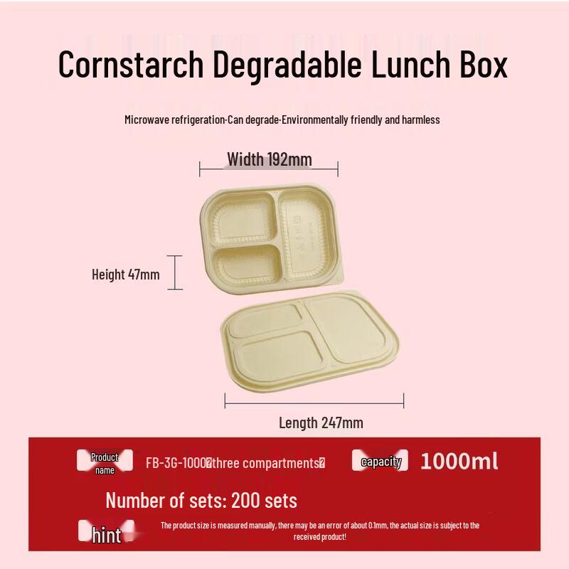 Eco-Friendly Corn Starch 3-Compartment Takeout Boxes