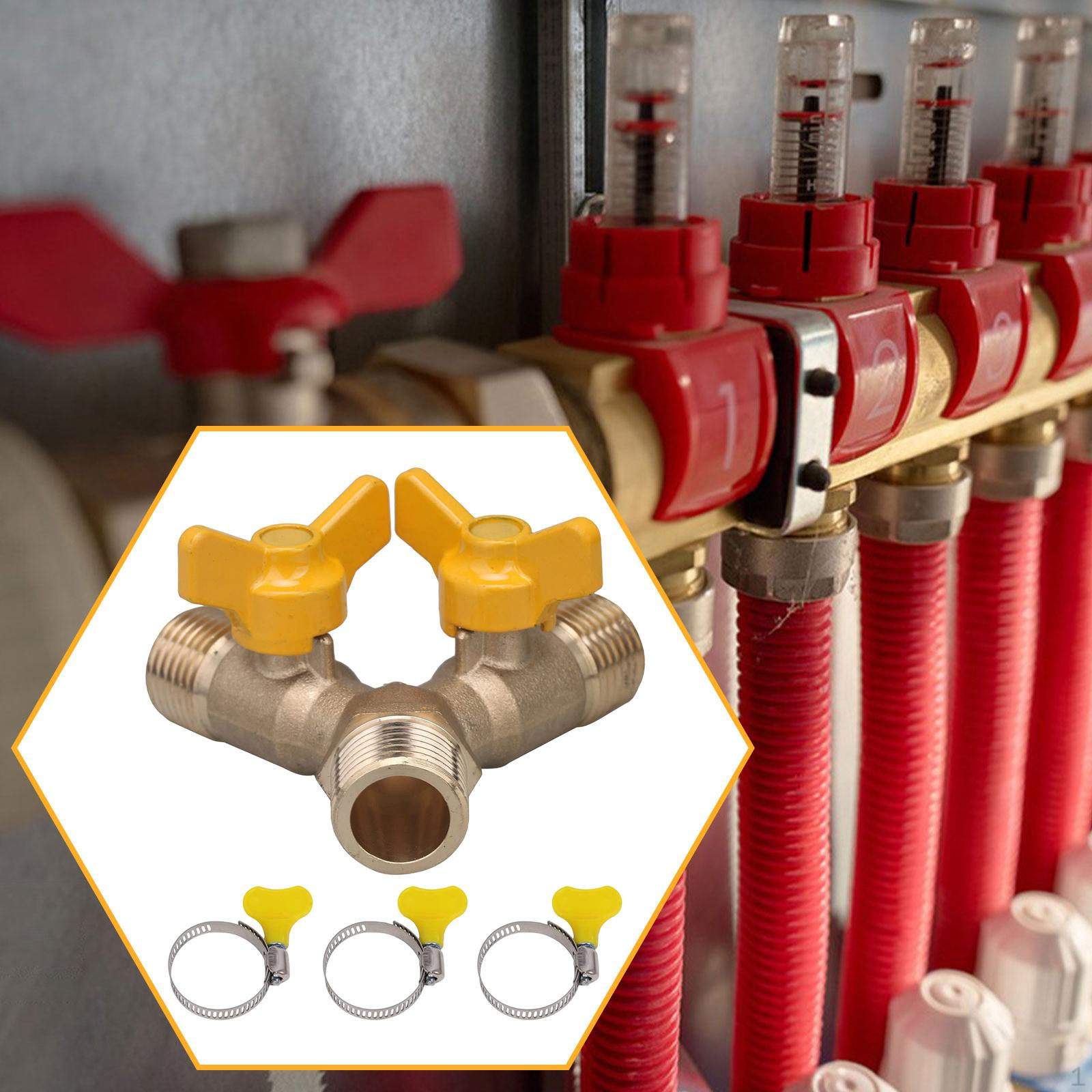 

3 Way Shut Off Valve Y Shaped,Brass Compact with Clamps Hose Splitter Connector for Plumbing