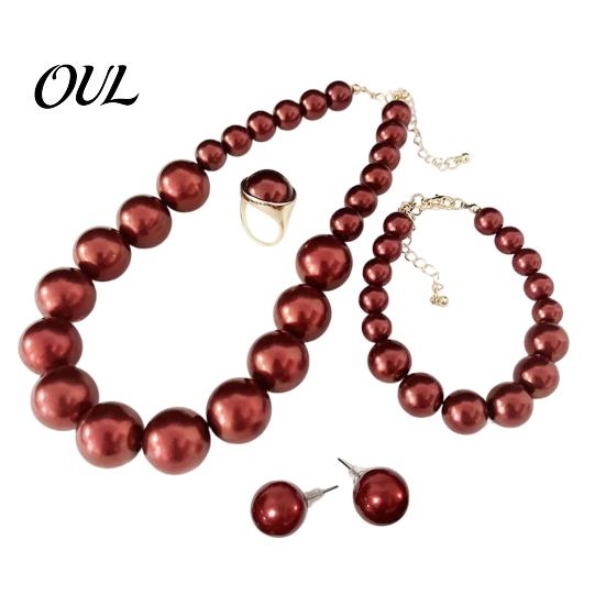 Faux Pearl Earrings Necklace 3Pcs/Set Imitation Pearls Jewelry Set, Adjustable Length Choker with Ear Studs White Dress Set And Bracelet, for Weddings