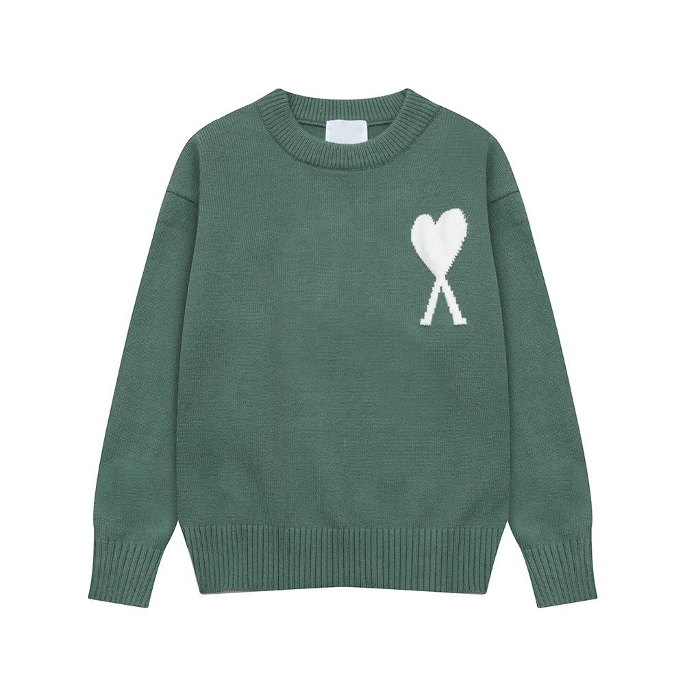 

Unisex American Heart Jacquard Knit Long Sleeve Sweater - Autumn/Winter Couple Style Small сірий колір/зелений