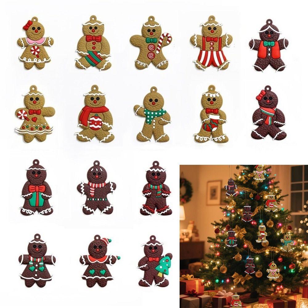 16Pcs/set Kid Gift Gingerbread Man Ornament PVC Xmas Tree Decoration Christmas Tree Pendant