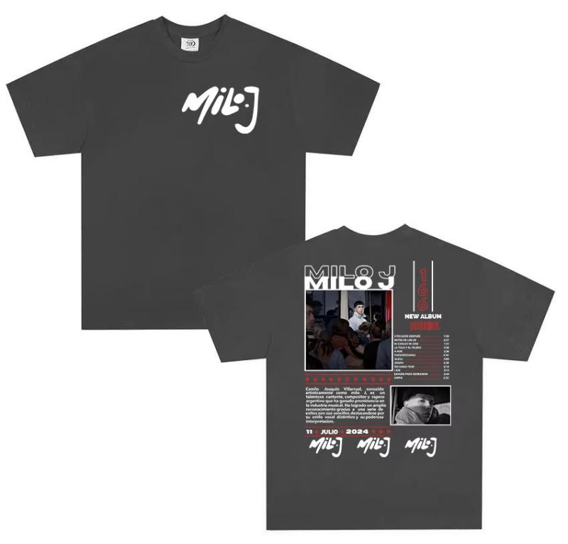 Rapper Milo J 166 Tour 2025 Album T-Shirts Herren Retro Hochwertige Kurzarm T-Shirts Übergroß 100% Baumwoll-T-Shirt Streetwear