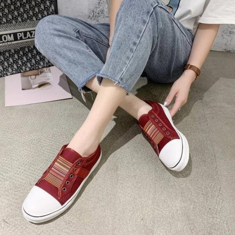 Fashion Slip On Women's Sneakers Shoes High Quality Aesthetic Korean 39 Comfortable and Elegant Casual Daily Routine Ladies Footwear