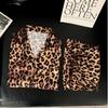 Luxury Leopard Print Pajamas Women'S Ice Silk Summer Thin Short-Sleeved Shorts Silky Smooth Cardigan Style Can Be Worn Outside Loungewear