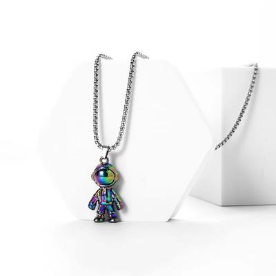 Street Colorful Astronaut Necklace Men'S And Women'S Personalized Hip-Hop Trend Cold Wind Long Sweater Chain Accessories
