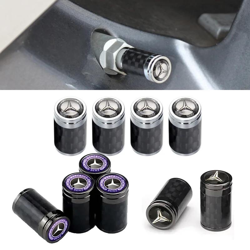 4pcs for Mercedes Benz Carbon Fiber Car Tyre Stem Air Valve Caps W204 GLK W203 W205 W212 W211 W124 W176 CLA CLK SL ML C E Class