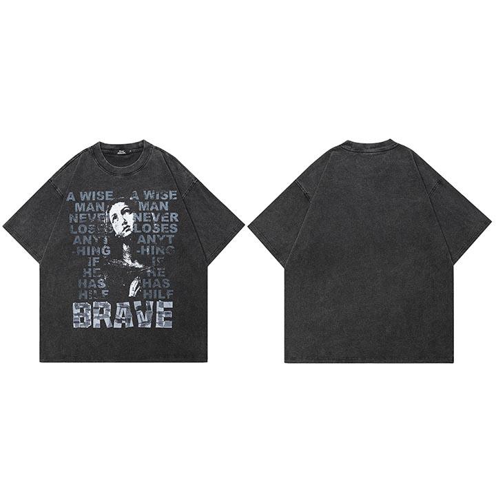 

Hip Hop Retro Washed Black TShirt Streetwear Vintage Letters Aesthetic Graphic T Shirt Cotton Men Tshirt Unisex Tops Tees S