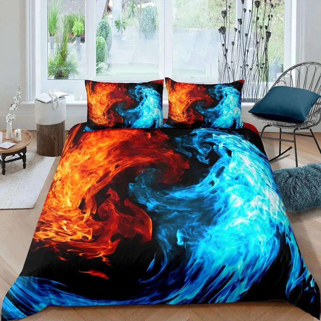 Ice Fire Dragon Duvet Cover Set for Boys Oriental Beast Bedding Set Eastern Auspicious Animals Fairy Tale Comforter Cover