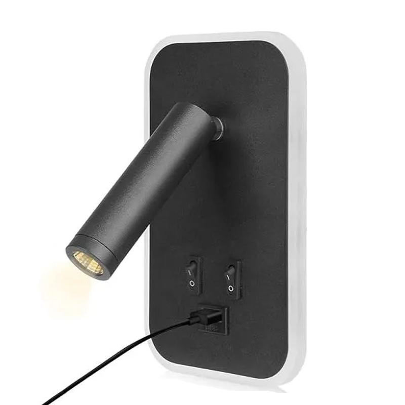 

Светодиодный настенный светильник с зарядкой через USB и двойным переключателем управления, головка лампы может вращаться на 330 ° для внутреннего освещения коридора у кровати Warm White (2700-3500K)&100-240V