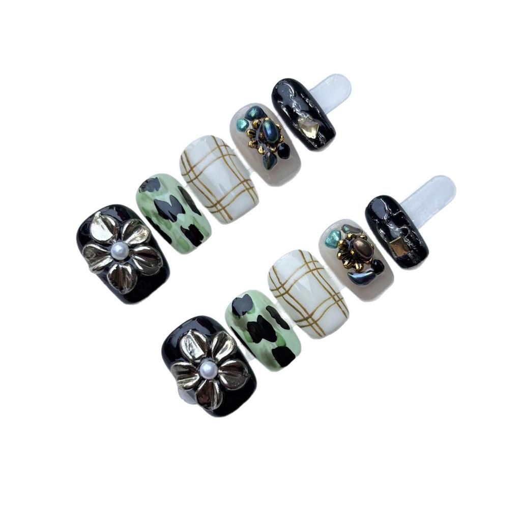 Finding Spring: Handmade Cat-Eye Gel Nail Tips with Hand-Painted Floral Design - High-End Style