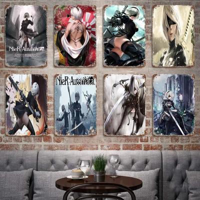 Nier Automata Replicant Spielposter Vintage Blechschild Metallschild Dekorative Plakette für Pub Bar Man Cave Club Wanddekoration