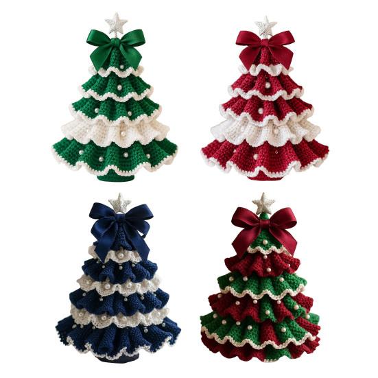 Handmade Crochet Christmas Tree DIY Xmas Tree Crochet Craft Starter Set with Bow And Faux Pearl for Beginners Knitting Holiday Decoration for