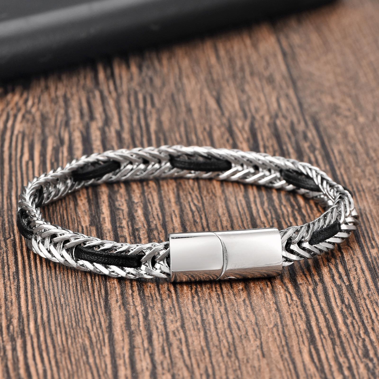 Black Leather Rope Cowhide Men s Double Chain Genuine Leather Braided Bracelet Handmade Multilayer Leather Bracelet 2026 21CM
