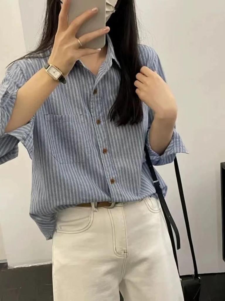 Versatile Retro Korean-Style Striped Cotton Cardigan: Artistic, Loose-Fit, Long-Sleeve Top for Spring/Autumn