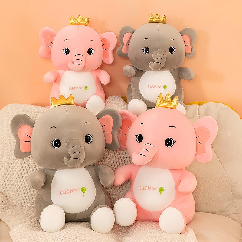 Crown Plush Elephant Toy Grey Pink Creative Design Room Decoration Birthday Gift