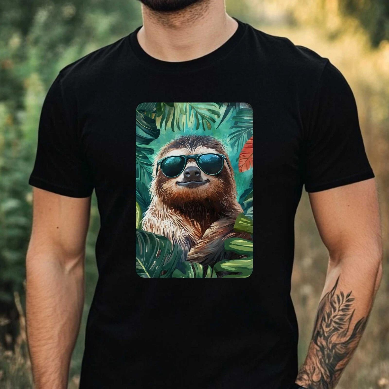 T-Shirt Herren Faultier mit Sonnenbrille Motiv Baumwolle Größe XS bis 5XL XXXXL