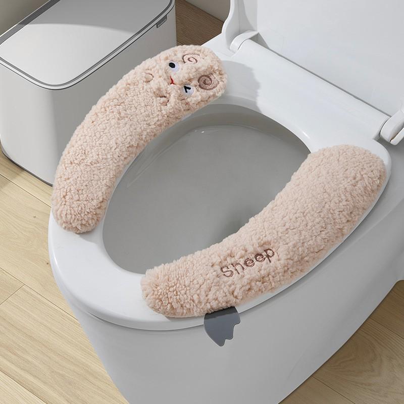 Thick Plush Toilet Seat Cover With Adhesive Backing Winter Warm Bathroom Accessory Standard