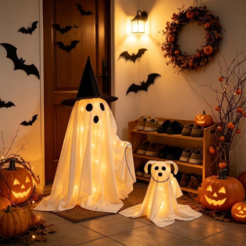 Figurine de Chien pour Halloween avec un Aspect Chaud Éclairé, Fonctionne à Piles, Accent d'Intérieur pour Étagère d'Entrée, Vitrine et Décoration de Fête à l'Intérieur