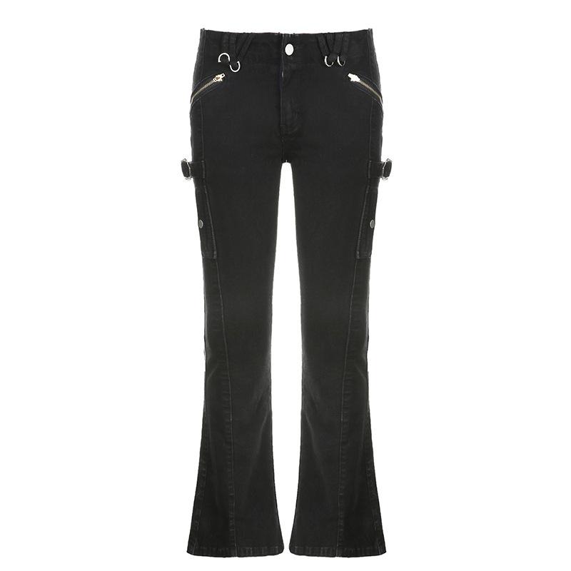 WTEMPO Značka Retro Street Hot Girls Styl Low Pas Micro Flare Jeans Osobnost Kapsa Ležérní kalhoty Ženy Micro Flare Kalhoty