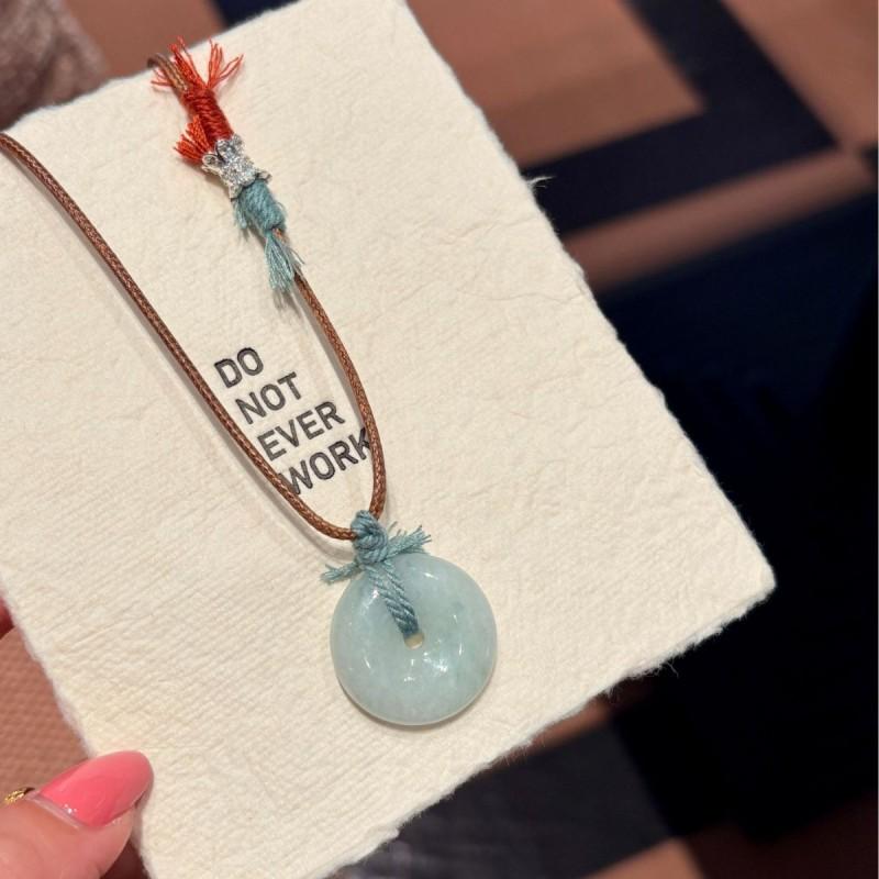 Natural Jade Pendant Necklace Women Handcrafted Rope Chain With Serene Mountain Green Stone Minimalist Zen Style Daily Wear