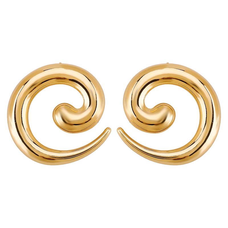 Vintage Metal Irregular Smooth Spiral Stud Earrings for Women Exaggerated Gold Color Geometric Hollow Large Earring Jewelry Gift