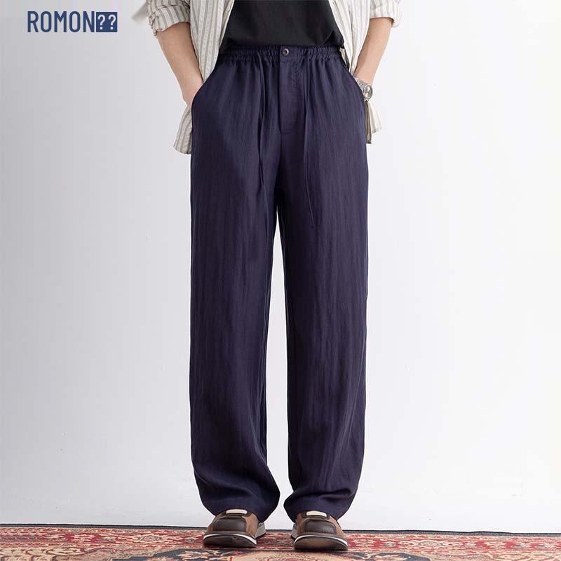 ROMON Men s Tencel Linen Casual Straight Leg Pants M