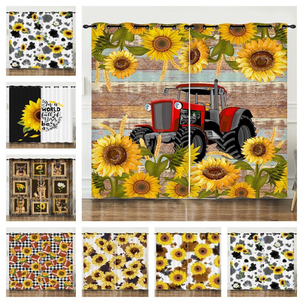 Curtain Rugby Sunflower 3D Digital Printing Blackout Curtain Punching