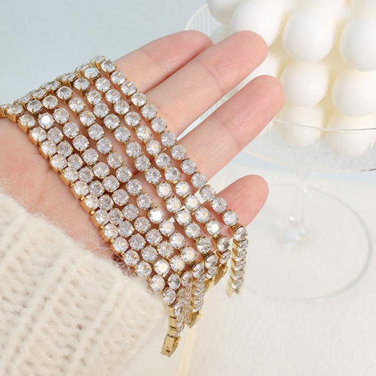 Full Crystal Tennis Chain White Cubic Zircon Titanium Stainless Steel 18K Gold Bracelet Necklace Jewelry Set for Girls Wedding