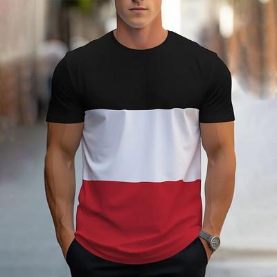 Fashion Splicing Printed Short-sleeved T-shirt Men's Round Neck Loose Breathable Tops Sports Fitness Tees