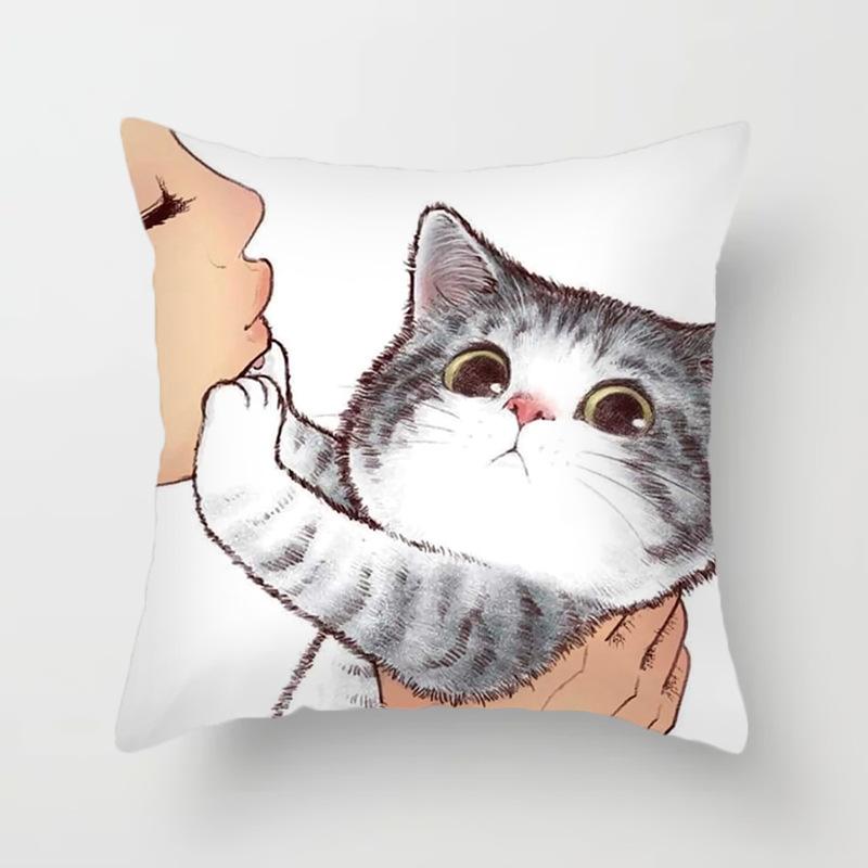 Funny Love Kiss Cute Cat Cushion Cover Cartoon Creative Naughty Cat Pillow Case Cover Home Textile Cat Pillow Covers Pillowcase