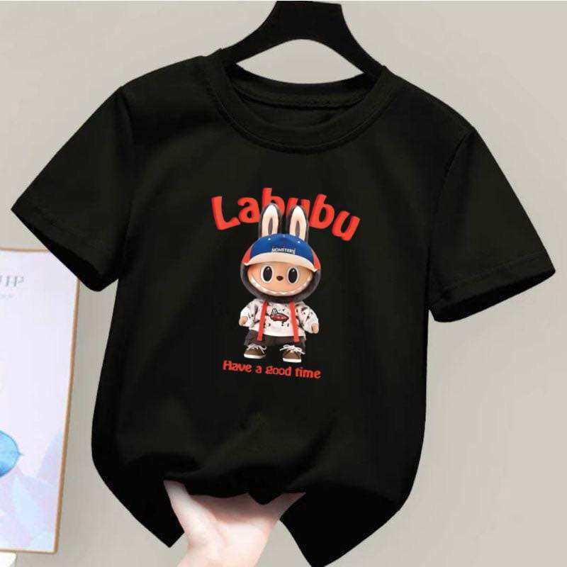 2025 New LABUBU Printed Short Sleeved Fashionable and Versatile Round Neck T-shirt Casual Cartoon Style Girl's Top