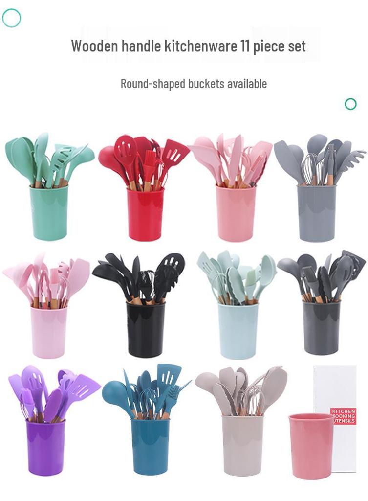 11-Piece Silicone Kitchenware Set with Wooden Handles, Non-stick Cooking Tools and Spatula Set