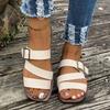 Women's Buckle Flat Slipper Peep Toe Retro Style Beach Sandal