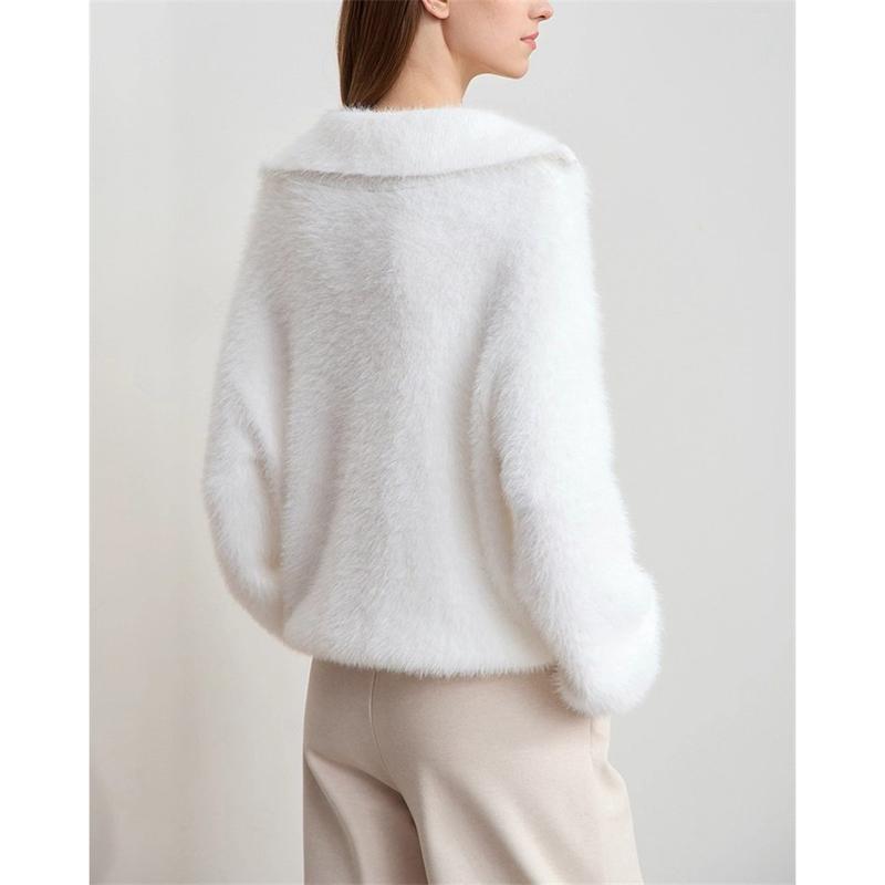 Imitation Mink Turtleneck Women's Knitwear Autumn Winter Half-Zip Sweater Drop Shoulder Knitted Pullover Top