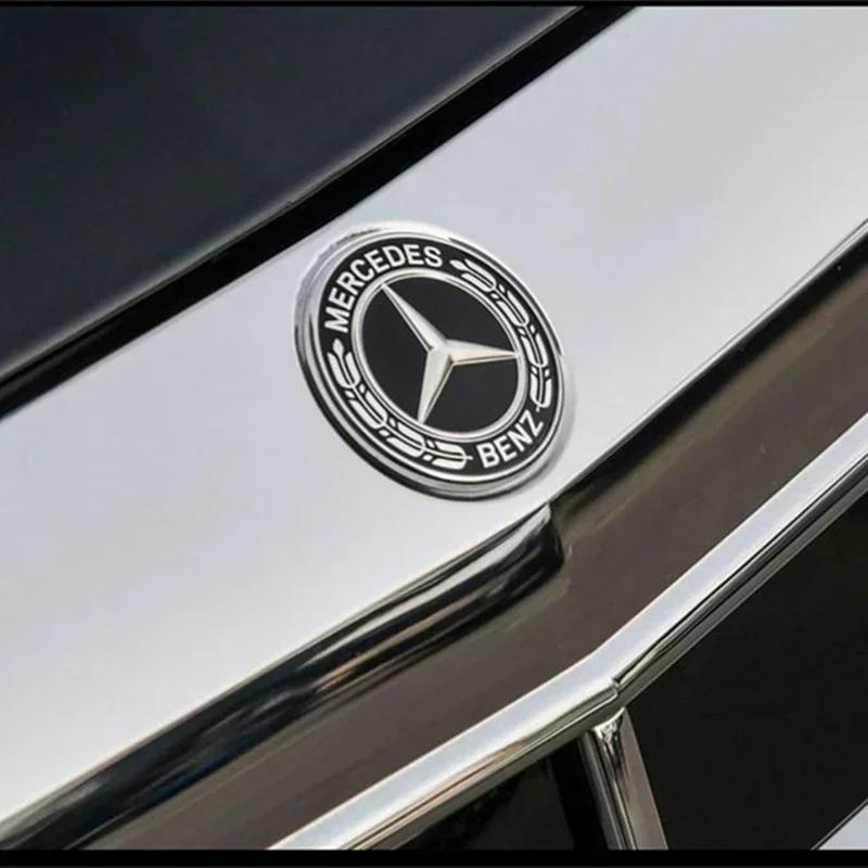 HGQ5 Car Front Engine Hood Emblem 42mm-Curved 38mm-Flat ABS Badge for Mercedes Benz C Class E Class C200 E260 E300L S400L Label