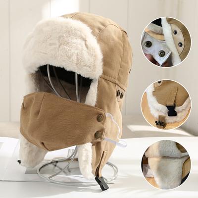Unisex Winter Hat with Ear Flaps And Mouth Cover Full Protection Thick Plush Heat Retention Bomber Hat Outdoor Activity Cycling Camping Travel
