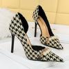 Women 7.5cm/11cm High Heels Comfortable Plaid Pumps Lady Holiday Middle Low Heels Fashion Replica Pearl Scarpins Evening Shoes