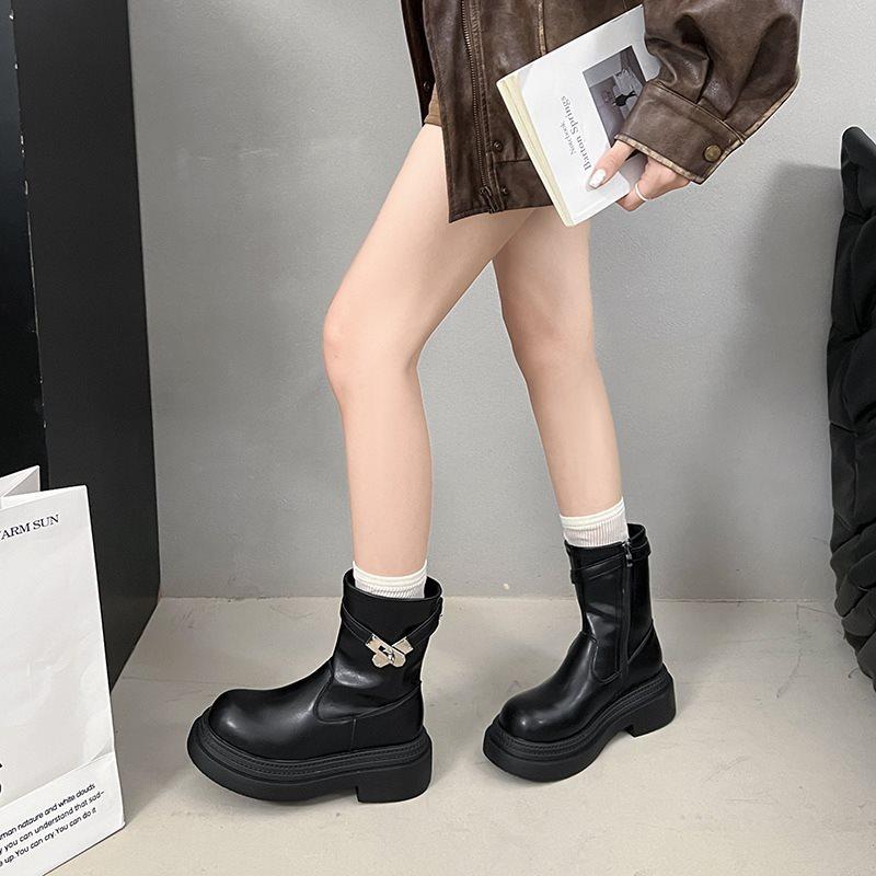 Thick-soled 2025 Giant Black Martin Boots Women's Thin Boots Short Boots Look Good In Autumn and Winter British Style Retro New Models