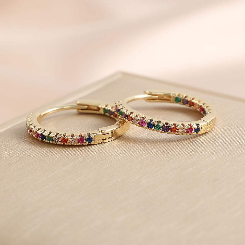 Trendy Gold Color Cubic Zirconia Round Copper Earrings For Women Metal Crystal Earring Party Everyday Zircon