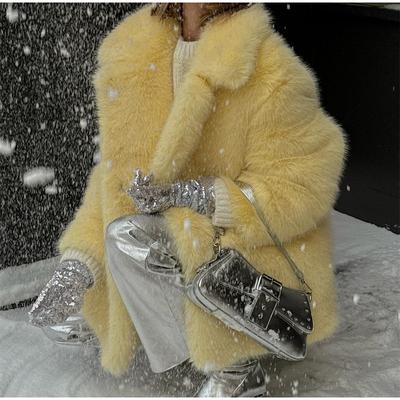 Autumn Winter Thick Warm Women Faux Fur Coat Turn-down Collar Long Sleeve Coats Casual High Quality Fluffy Jacket Outwear