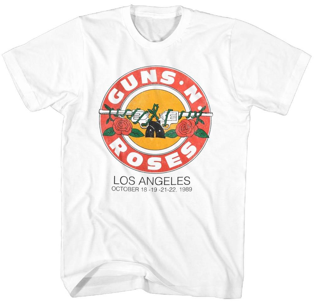 Guns N Roses LA 1989 Roses Logo Mens T Shirt Music Classic Band Tee White Unisex T-Shirt S