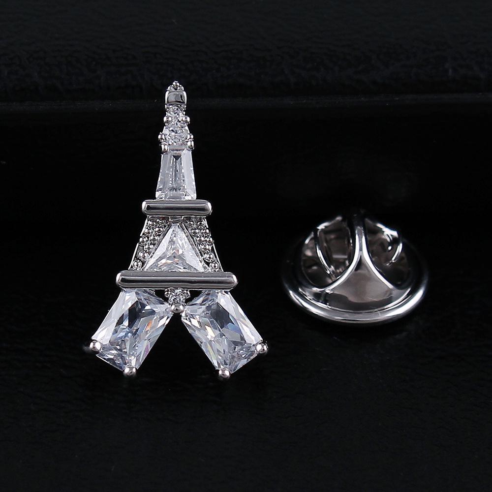 Paris Eiffel Tower Zirconium Lapel Pin - High-End Brooch for Men  Women