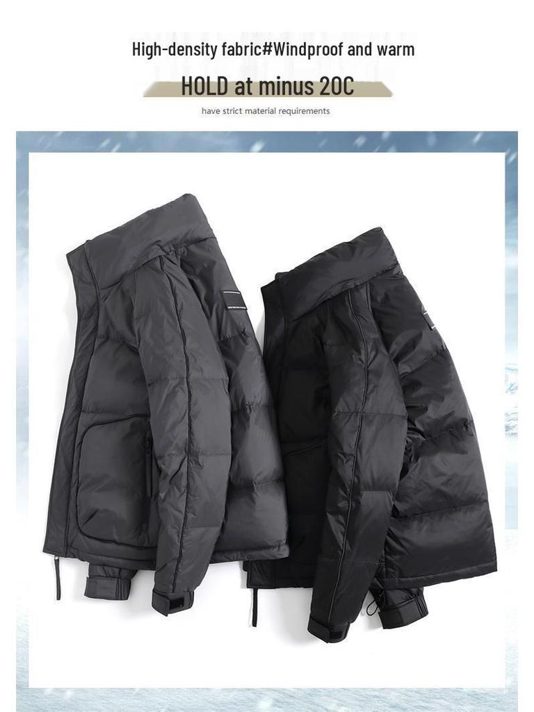 Pánská trendy krátká teplá péřová bunda se stojáčkem na zimu 2025