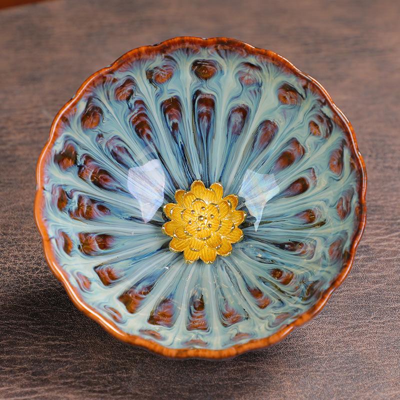 100Ml Exquisite Kiln Change Gold Lotus Tea Cup Ceramic Home Master Cup Handmade Beauty Small Tea Bowl Zen Tea Set Accessories