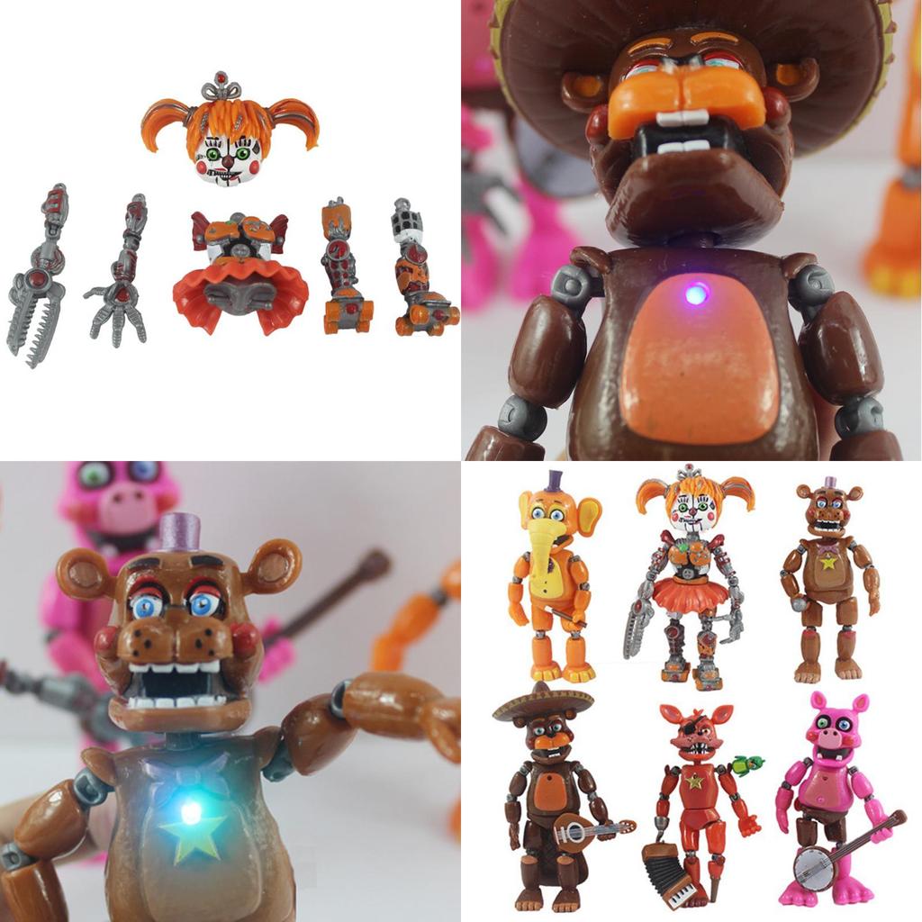 Collectible Set Of 6 Five Nights At Freddy's Light Up Action Figures With Movable Parts