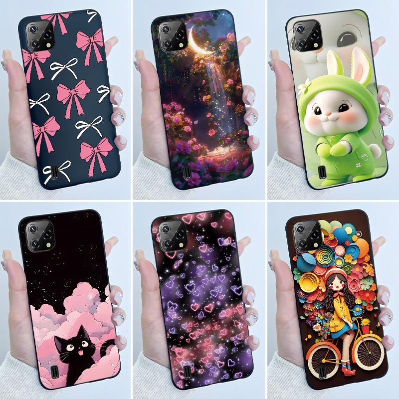 For Blackview A55 Case Oscal C60 Back Cover Luxury Cute Love Rabbit Funny Pattern Black TPU Soft Silicone Protective Phone Case